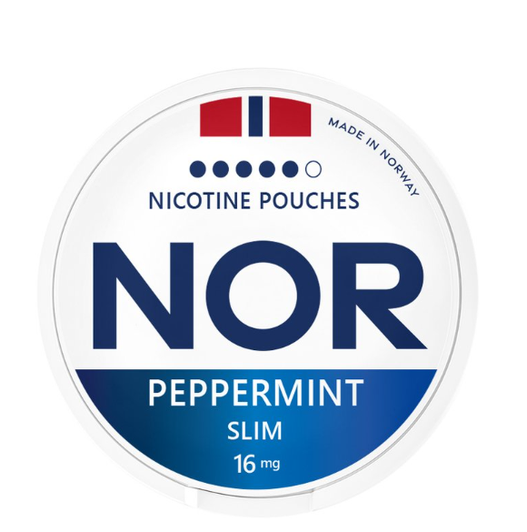 Lata NOR Peppermint Slim, bolsas de nicotina fabricadas en Noruega